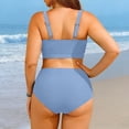 thumbnail image 5 of Womens Bikini Swimsuit Two Piece V Neck Knot Front High Leg Bottom Push Up Bathing Suit Tummy Control Swimwear Beach Vacation, 5 of 6
