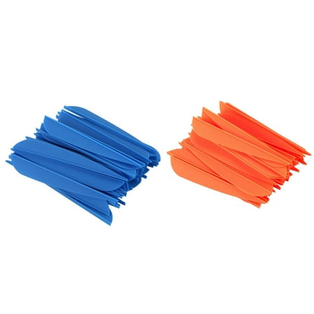 100Pcs Arrows Vanes 4 Inch Plastic Feather Fletching for Diy Archery Arrows - 50Pcs Blue & 50Pcs Orange