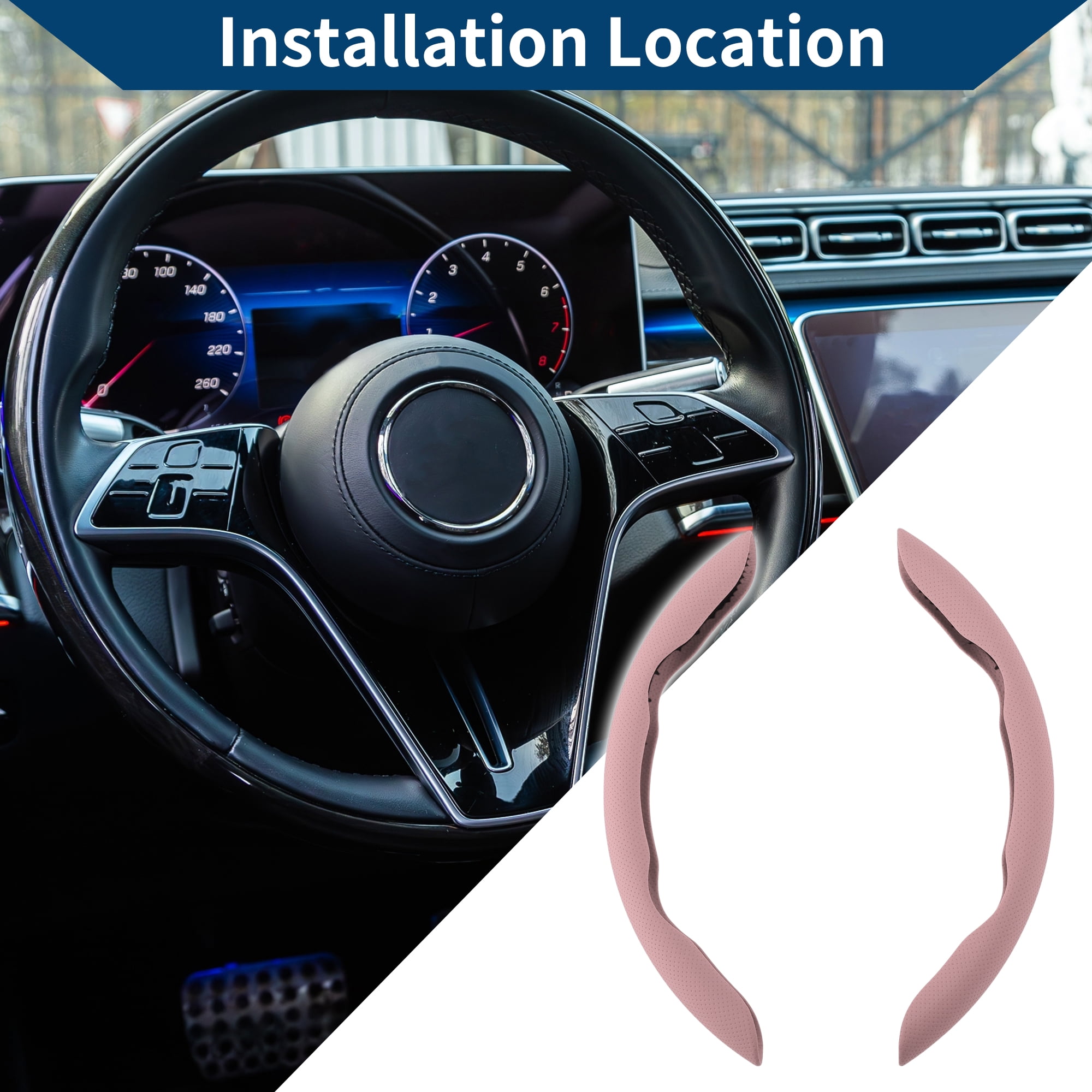 Unique Bargains  PU Steering Wheel Cover Rubber Car Steering Wheel Protector Pink 2 Pcs