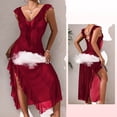 thumbnail image 5 of TARIENDY Womens Sheer Lingerie Wide Straps Chemise Nightgowns V Neck Side Slit Ruffles Long Sleepdress Backelss Night Gown Wine M, 5 of 6