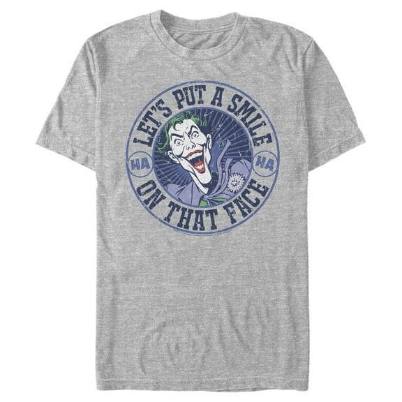 Men's Batman Joker Let's Put a Smile On That Face  Graphic Tee Athletic Heather Large