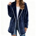 thumbnail image 1 of Veste en Molleton pour Femmes Mode Couleur Unie Quotidienne Chaude à Fermeture Éclair Longueur Genou à Capuche, 1 of 3