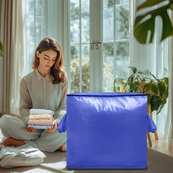 Hiroekza Extra Large Storage Bags Organizer with Lid & Handles & Thickened Double Zipper Heavy Duty Storage Box for Clothes, Toys, and Holiday Decor Blue