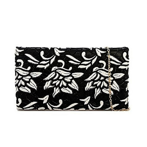 2Chique Boutique Women's Black & White Flower Embroidered Clutch