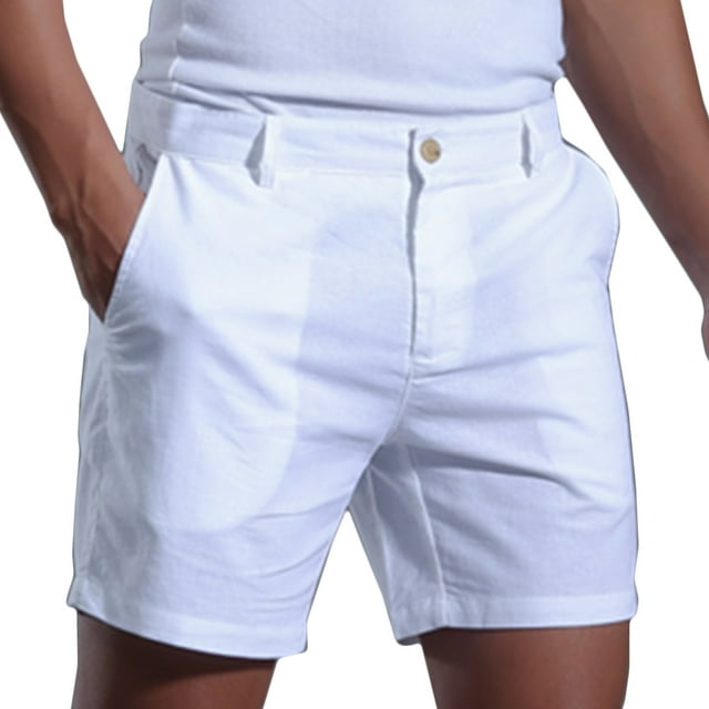 FAIWAD Mens Cotton Linen Beach Shorts Lightweight Casual Button up Athletic Shorts with Pockets
