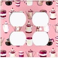 thumbnail image 2 of Metal Light Switch Wall Plate Outlet Cover (Coffee Mocha Espresso Tea Pot Kettle Maker Festive Cup Pink Pattern - Double Duplex), 2 of 2