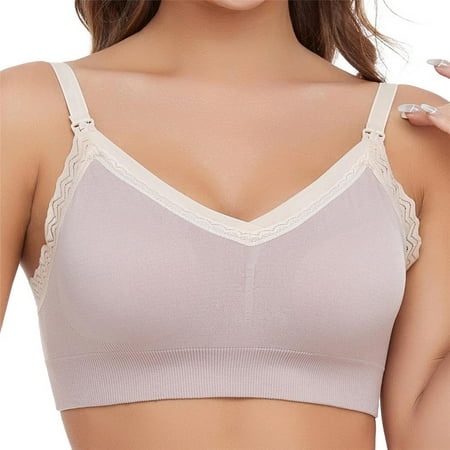 

Xmarks Sleeping Nursing Bra Wirefree Breastfeeding Maternity - Lace Trim No Rims Ribbed Maternity Ultra-Soft and Breathable Padded Bralettes