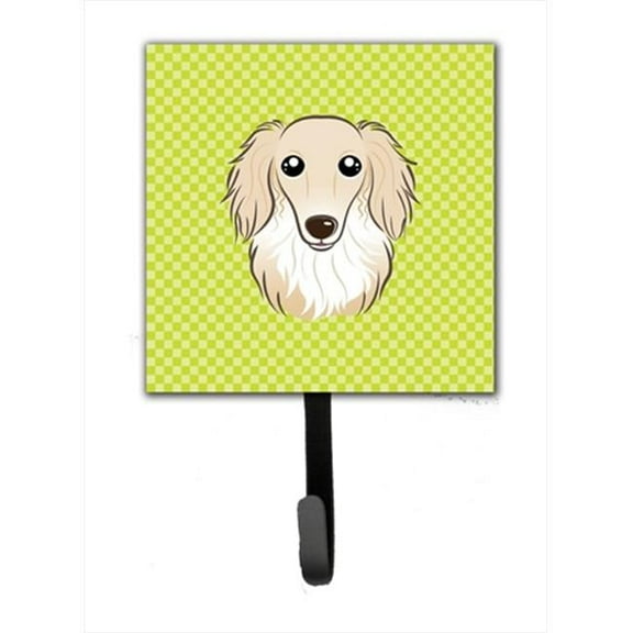 Checkerboard Lime Green Longhair Creme Dachshund Leash Or Key Holder, 4.25 W x 7 H In.
