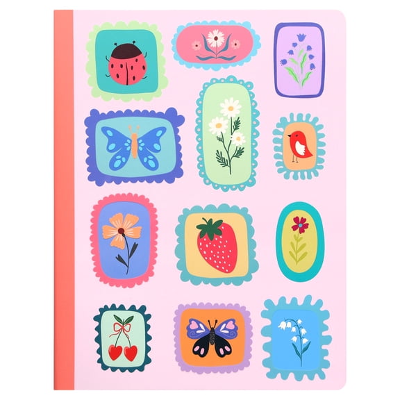 Pen+Gear Wide Ruled Composition Book, 7.5" x 9.75", Multicolor Nature Stamps, 80 Sheets