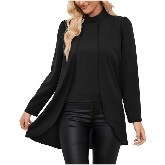 Timegard Hauts Fluides pour Femmes Col Montant Manches Longues Blouse Légère Automne Travail Décontracté Hauts Amples