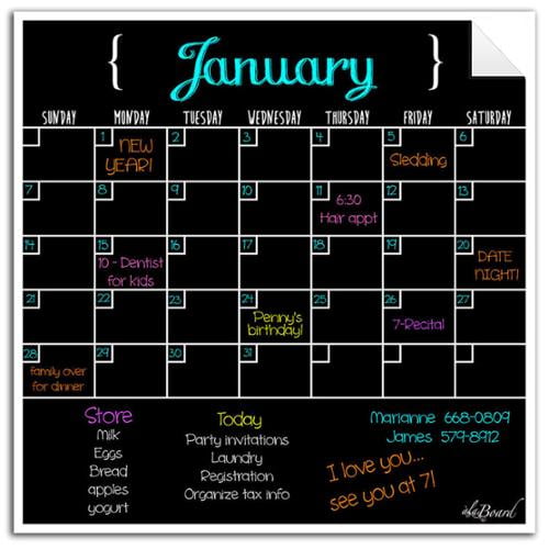 AlaBoard Black Fluorescent Dry Erase Monthly Calendar Decal
