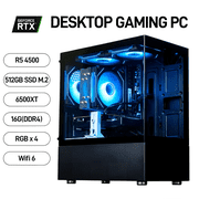 WIWB Gaming Desktop PC, R5-4500 RX 6500 XT 16GB DDR4 RAM, 512GB SSD Black