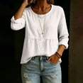thumbnail image 6 of ClodeEU Women's Round Neck Long Sleeve Peplum Blouse,Casual Solid Color Ruffle Hem Top B-Blue,Women's Plus XXXL, 6 of 7
