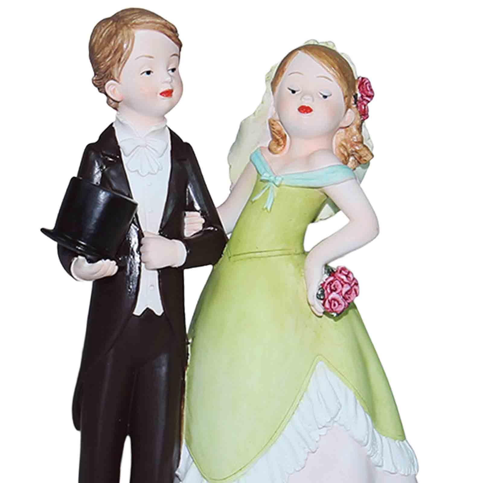 GUOOL Wedding Cake Topper Bride and Groom Mini DIY Micro Landscape Miniature Scene People Wedding Cake Dolls Topper for Anniversary Green Dress