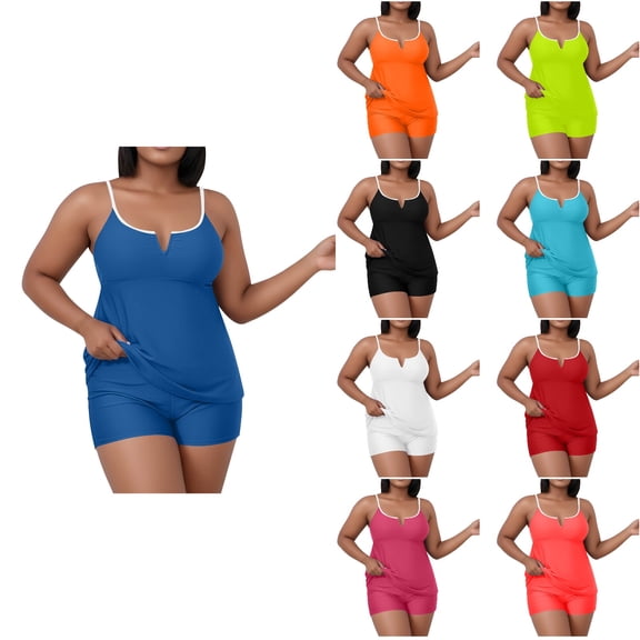 Antinious Women Solid Plus Size Cami Bikinis Set Lightweight Breathable Relaxed Beach Wear