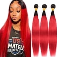 thumbnail image 1 of Hair Bundles Raivide Ombre Straight 30 cm 35 cm 40 cm negro/rojo, 1 of 6