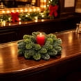 thumbnail image 5 of Artificial Green Leaves Candle Ring Wreath, Mini Plastic Candle Holder for 3-4 Inch Pillar Candles, Festive Christmas Table Centerpiece Garland Decor for Fireplace Mantel Dinner Party Home Holiday, 5 of 6