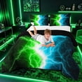 thumbnail image 3 of meiyoeat Neon Lightning Pattern Full Size Comforter Sets for Boys, Electric Green Blue Print Bedding Sets, Black Reversible 3pcs, 1 Comforter and 2 Pillowcases, 3 of 6