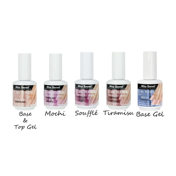 Mia Secret - Gel Nail Treatment - Vitamin E & Calcium: Mochi, Soufflé, Tiramisu   Keratin Base & Top Gel   Clear Keratin Base Gel (0.5 fl oz. each) - Combo Pack