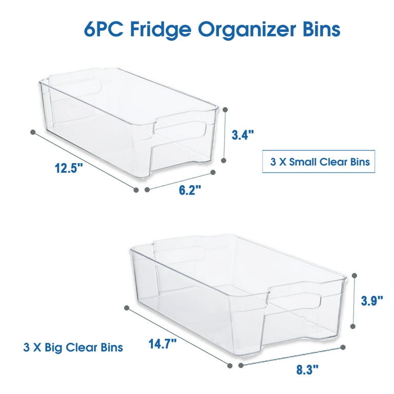  Stackable Refrigerator Organizer Bins, 6 Pack Clear