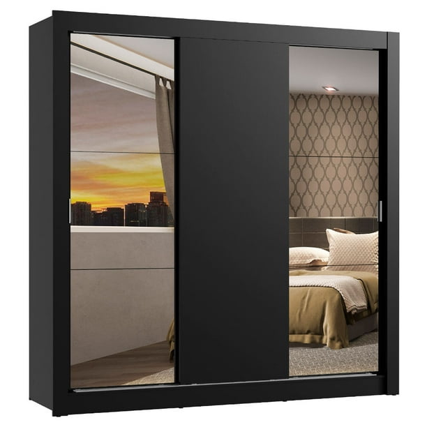 Ropero Closet Madesa Mônaco 3 Puertas 2 Espejos Negro 11