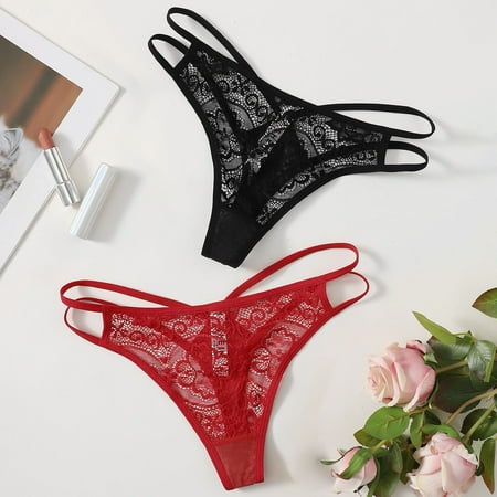 

Leesechin Underwear for Women Clearance 2PCS Short Sexy Lingerie Lace Open Thong G-Pants Lingerie Panties