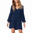 thumbnail image 2 of Womens Tunic Dress Long Sleeve V Neck Casual Loose Flowy Swing Shift Dresses Blue Polka Dots M, 2 of 9
