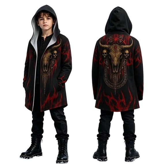 Lullu Toddler Boys Halloween Open Front Hoodie Graphic Long Sleeve Hooded Oversized Cardigan Coat, Sizes 4-5
