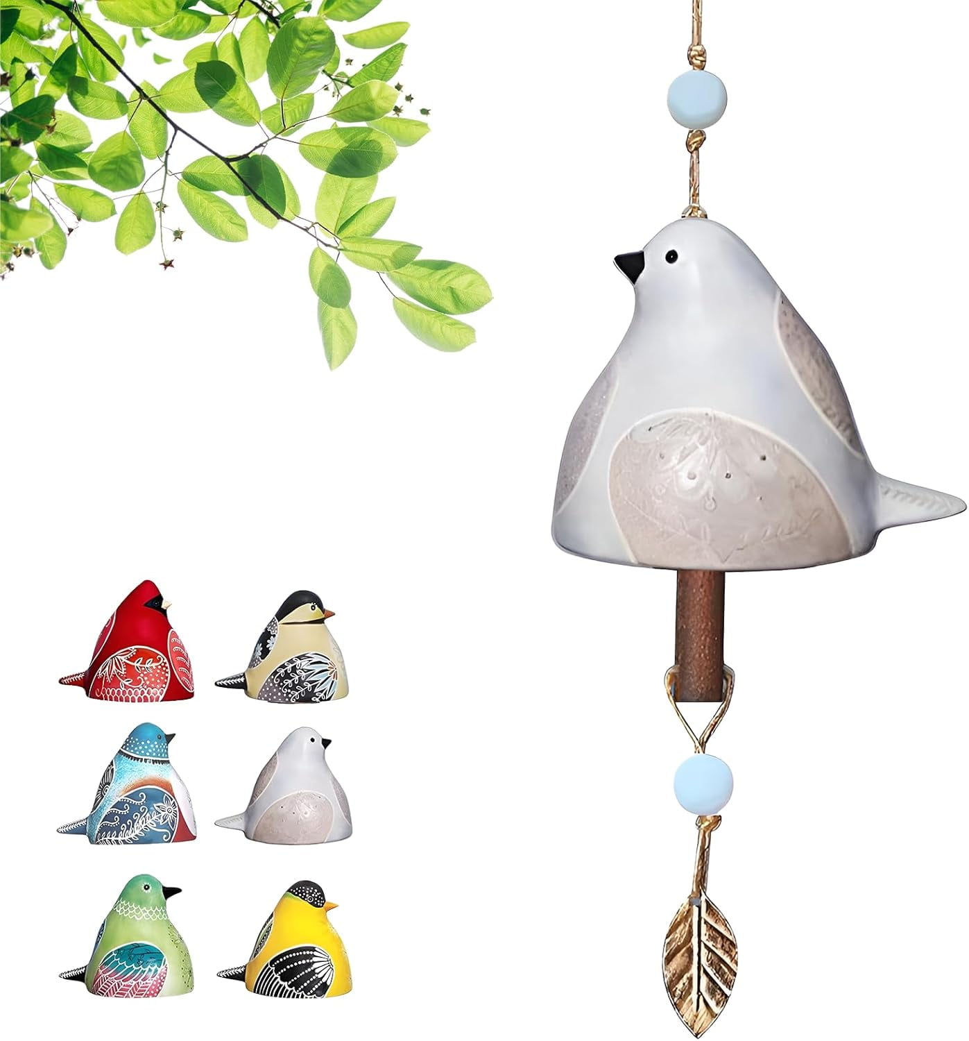 Cute Ceramic Bird Song Bell Wind Chime Hanging Bell,Fashion Happy Bird Bell Chime for Outside and Indoor,Patio Garden Balcony Decor Hanging Windchimes (Yellow)