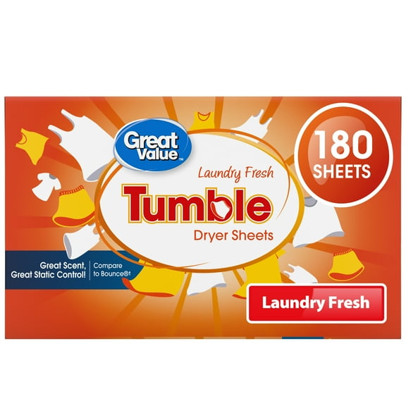Great Value Tumble Dryer Sheets, Laundry Fresh, 180 Count, Compare to Bounce®