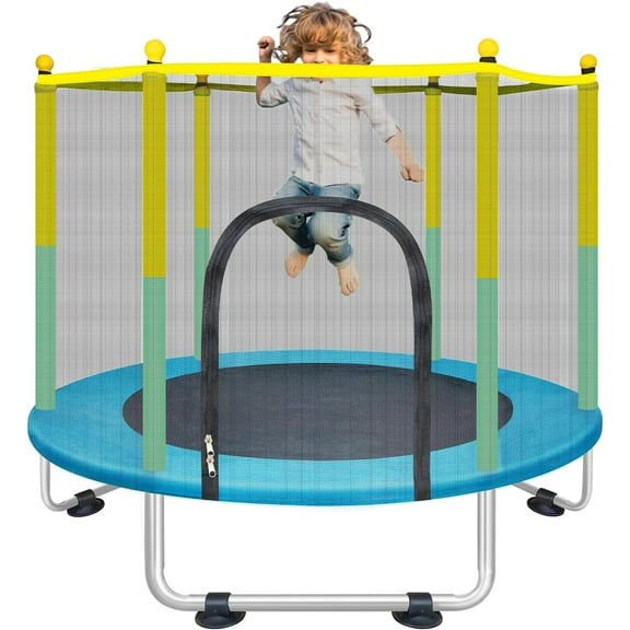 Indoor Trampoline for Kids Ages 1-8, 55" Small Outdoor Toddler Trampoline with Safety Enclosure Net, No-Gap Safe Design, Baby Round Jumping Mat, Recreational Trampolines Birthday Gifts for Boys Girls