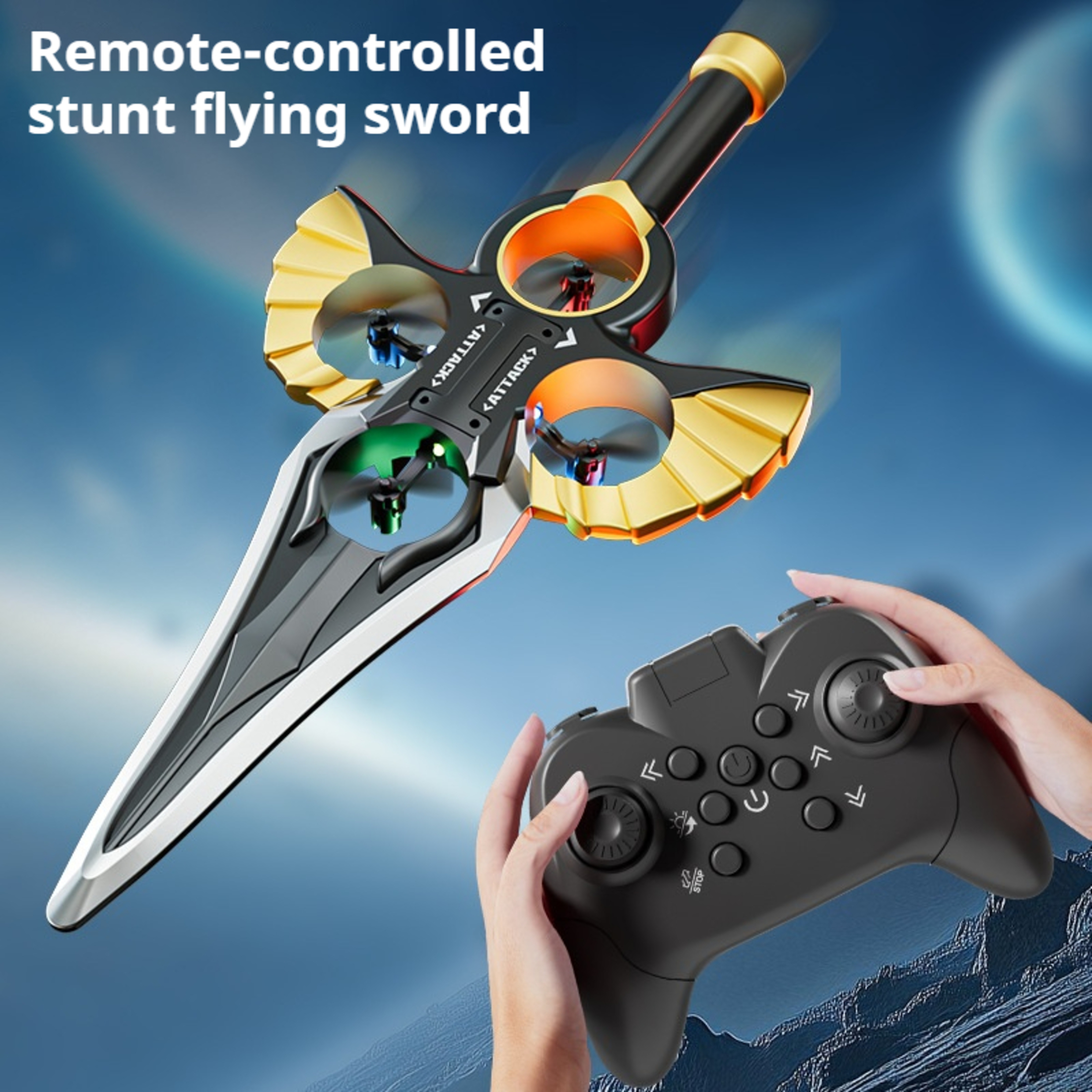 Funtogether Toys Flying Sword RC Drone, 2.4GHz 4-Motor Quadcopter, EPP Foam Material, One-Key Takeoff/Landing with 360° Flips & LED Lights, Easy to Fly Toy for Kids & Beginners