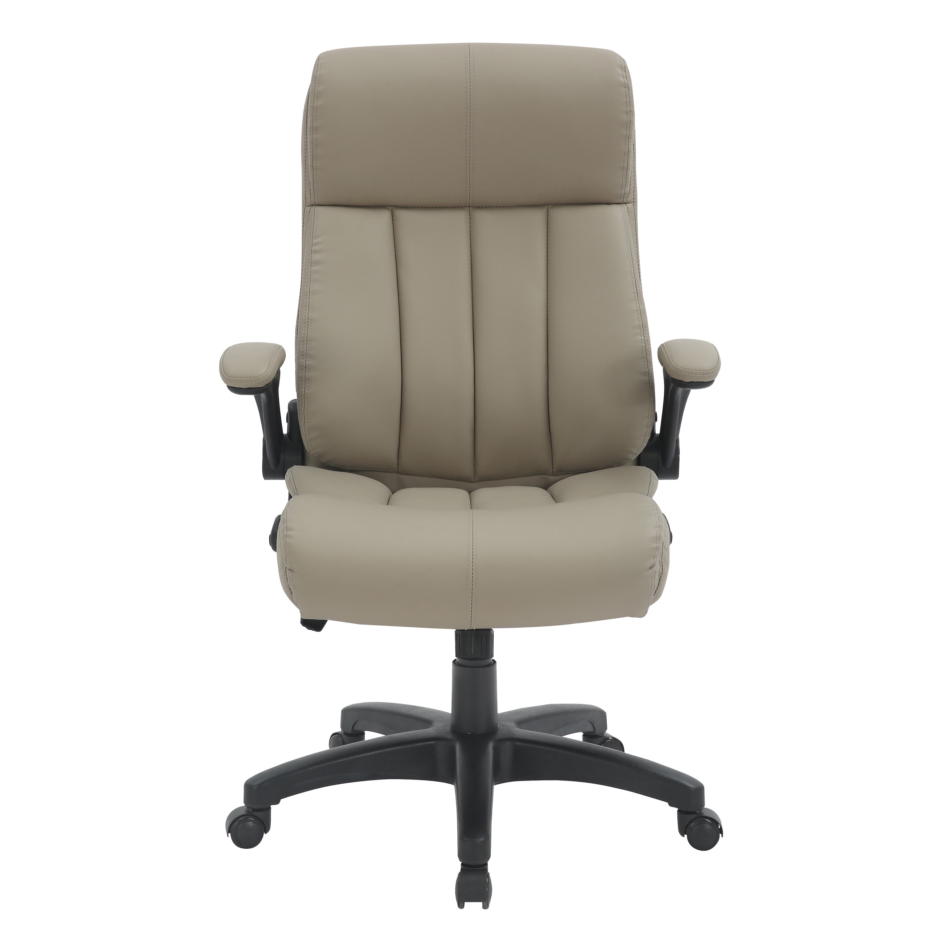 Ergonomic Faux Leather Office Chair, High Back Padded Executive Desk Chair with Flip-Up Armrests, Adjustable Height, Tilt Control, and Smooth-Rolling Wheels for Home and Office Desk, Taupe