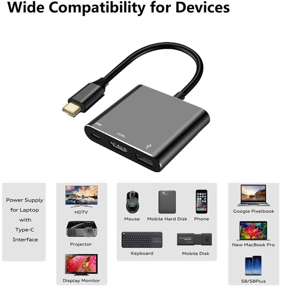 3en1 Type-C Vers 4K HDMI USB 3.0 USB-C Adaptateur Argent