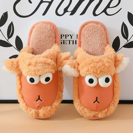 

CoCopeaunt Cute Women Children Winter Slipper Cartoon Sheep Plush Slippers Animal Design Couples Warm Home Slides Men Shoes PU Material