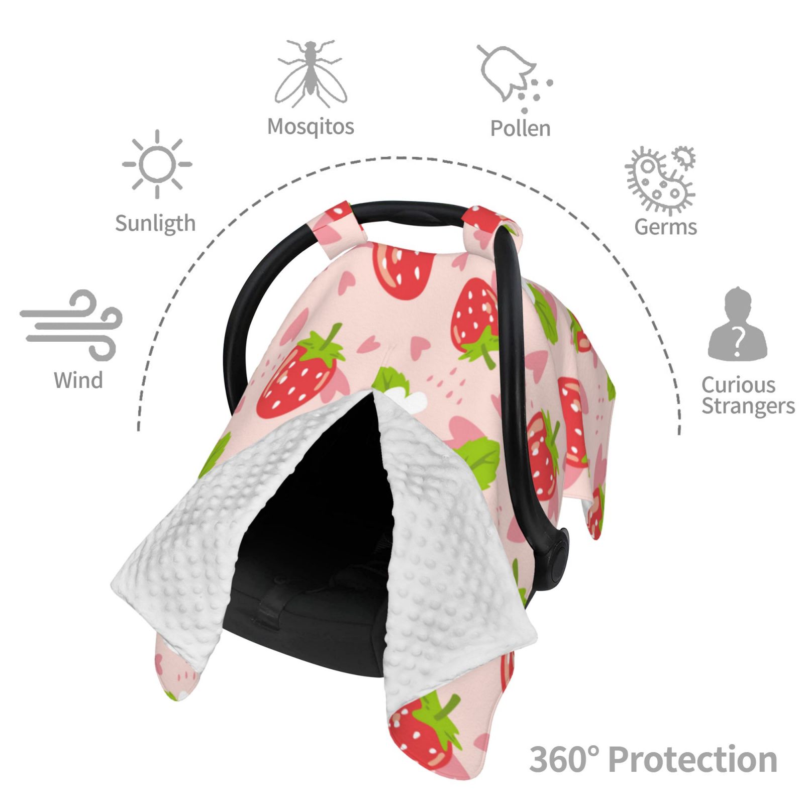 Car Seat Cover Baby - Cute Strawberry Pink Love Breathable Infant Car Seat Cover for Baby Carseat, Lightweight Comfort Baby Essentials Must Haves Newborn Stuff for Girl Boy