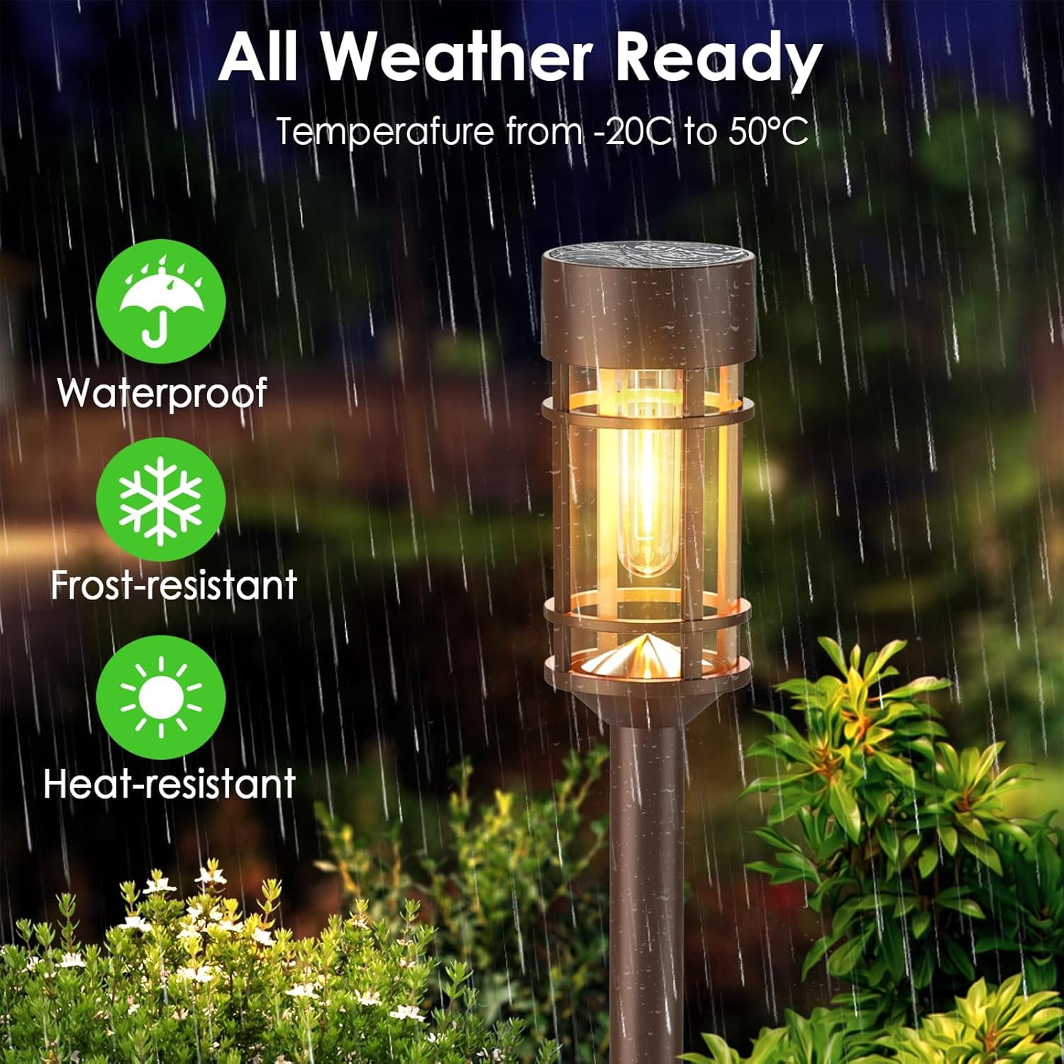 nunhole Solar Pathway Lights, 8 Pack LED Solar Lights Outdoor Waterproof, Glass Metal Garden Lighting for Yard Path Landscape Lawn Walkway Driveway, 3000K