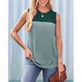 thumbnail image 5 of Women Casual Summer Round Neck Colorblock Sleeveless Tank Top Green L, 5 of 7