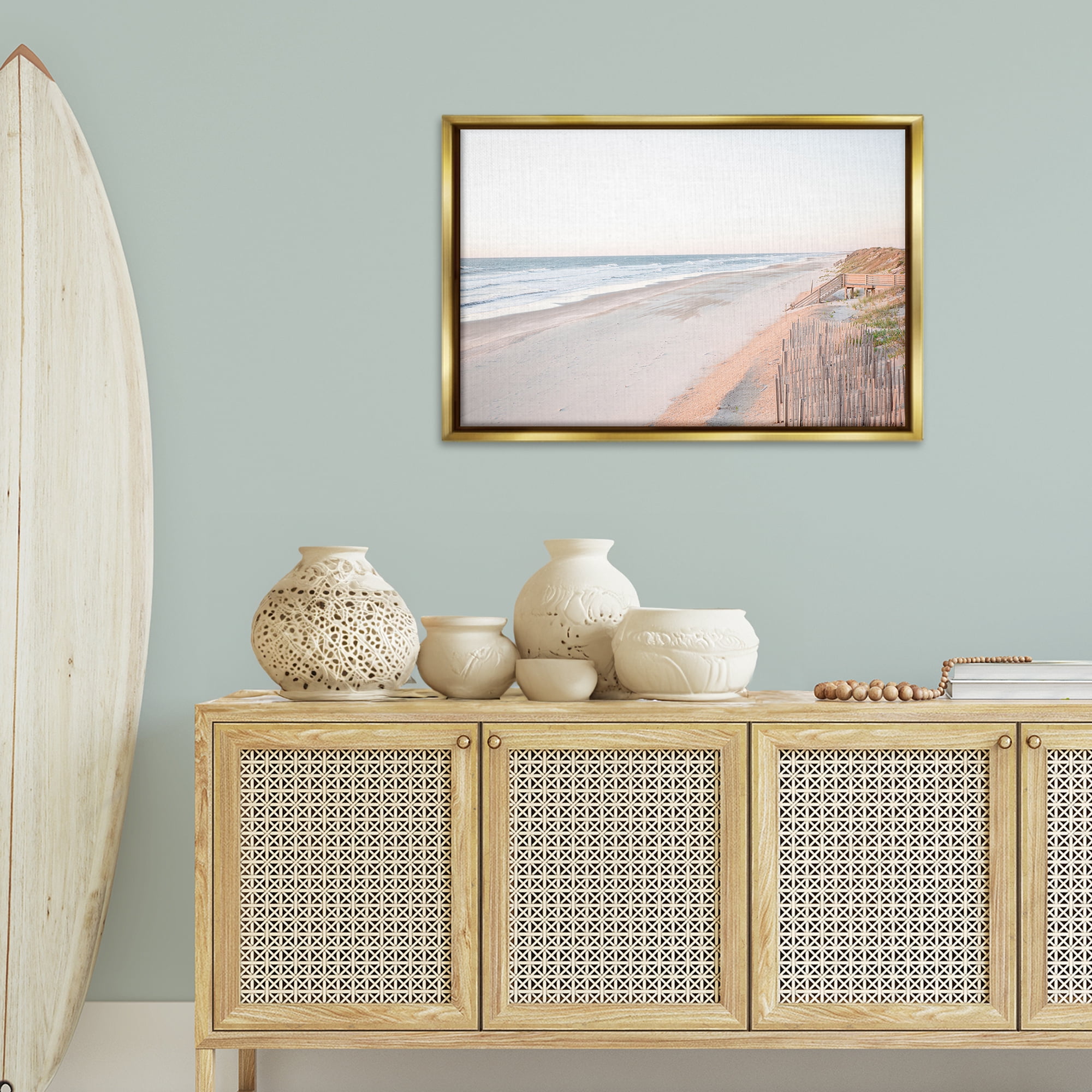 Stupell Industries Vast Beach Horizon Landscape & Nature Painting Gold Floater Framed Canvas Art Print Wall Art, 31 x 21
