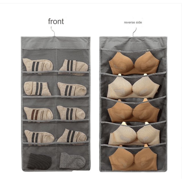 Caja de almacenamiento de sujetador de 1 pieza para armario, caja de almacenamiento de sujetador colgante, caja de almacenamiento de sujetador de doble cara, gris