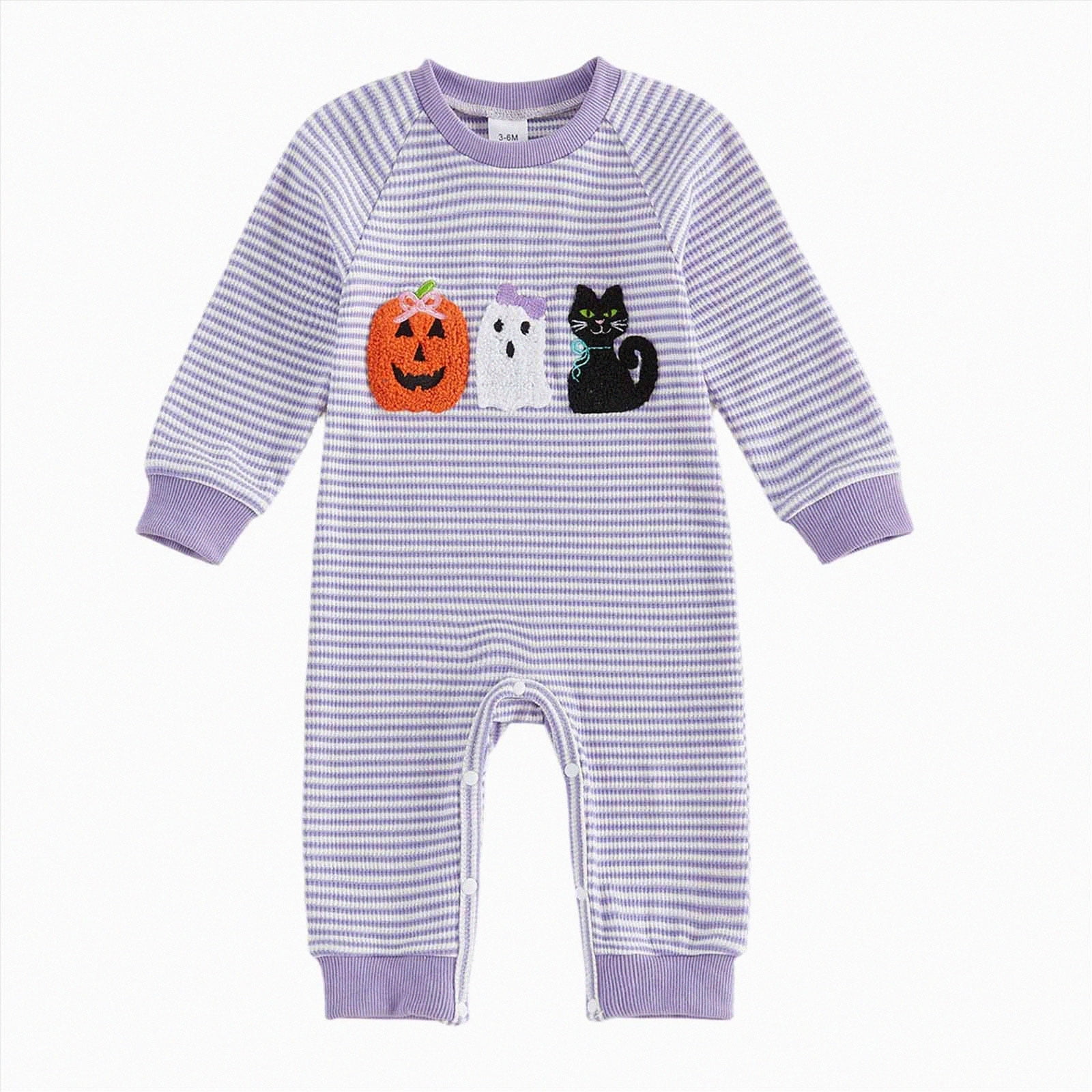 larppty Newborn Baby Girl Halloween Outfit Waffle Pumpkin Ghost Jumpsuit | Long Sleeve One Piece Jumpsuit, Baby Girl Halloween Romper, Infant Girl Halloween Pumpkin Cat Outfit, Fall Winter Clothes