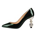 thumbnail image 2 of FSJ Women Graceful Beaded Pearl High Heel Pointy Close Toe Pumps Slip On Glossy Leather Pumps Ladies Office Party Dressy Shoes Size 11 Green, 2 of 5