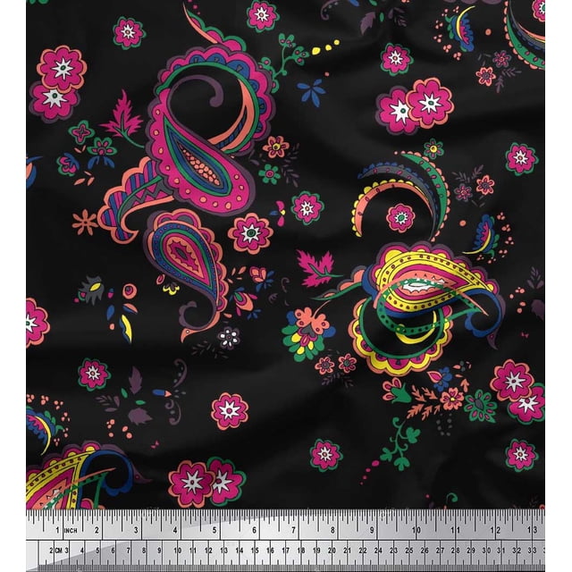 Soimoi Cotton Poplin Fabric Floral & Paisley Decor Fabric Printed Yard 42 Inch Wide