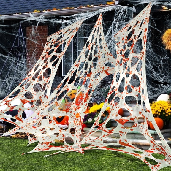 Ebaokuup 472" x 39" Giant Halloween Spider Web, Stretchy Bloody Cobweb with Fake Spiders & Bats