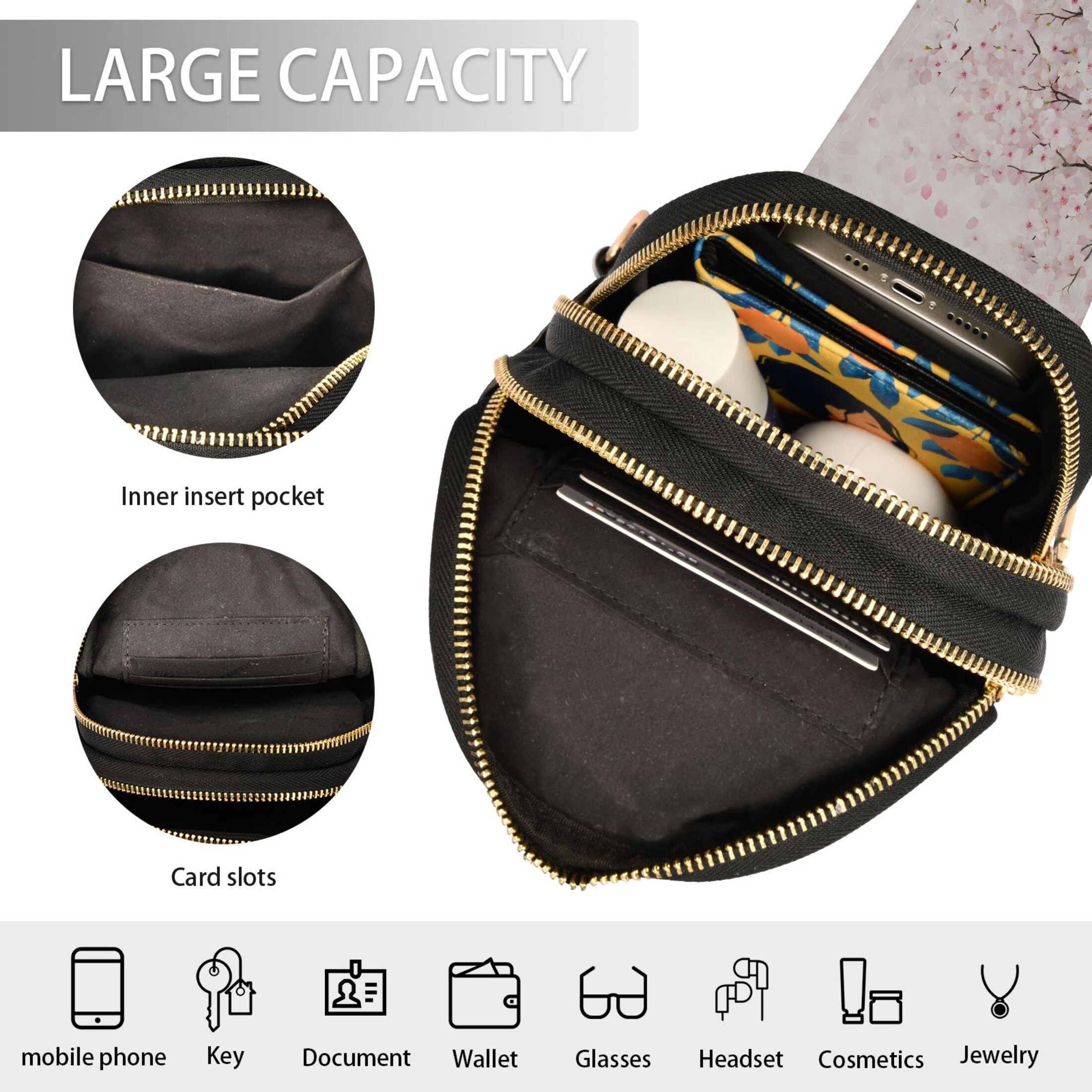 ALAZA Cherry Blossom Sling Bag for Women Men Waterproof Crossbody Chest Bags