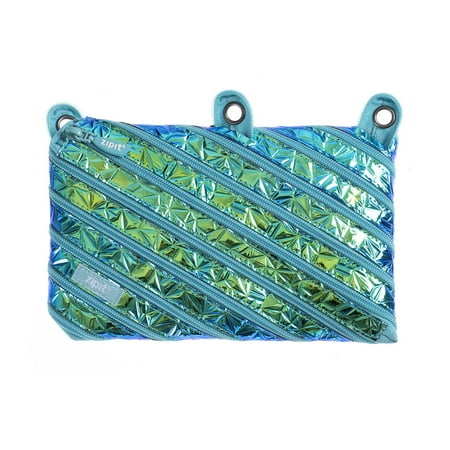 ZIPIT Metallic 3 Ring Binder Pencil Pouch, Large Capacity, Blue-Green