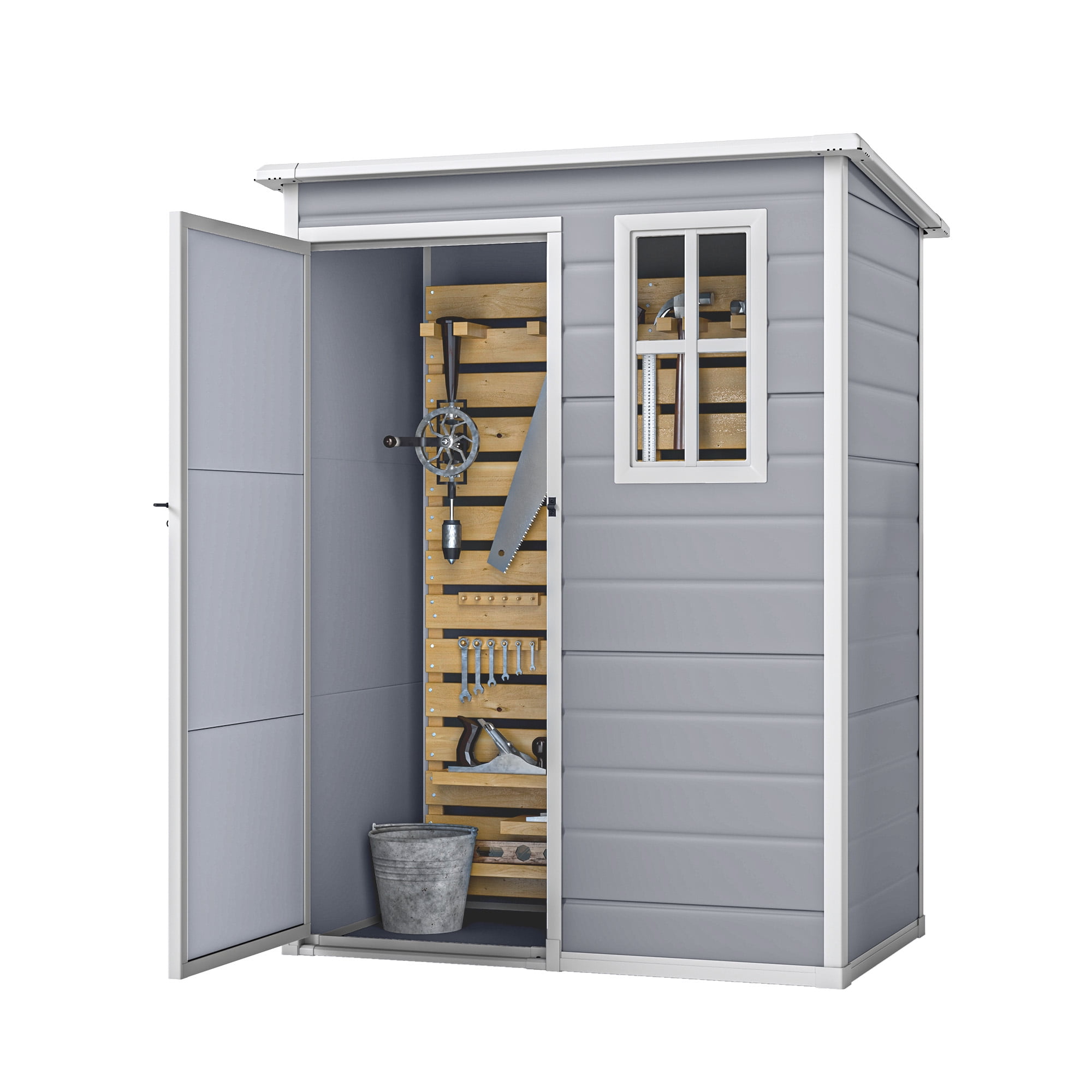 Uforic Resin Outdoor Storage Shed, 5x3 FT with Floor All-Weather Resin Storage Shed with Lockable Door & Window, Waterproof
