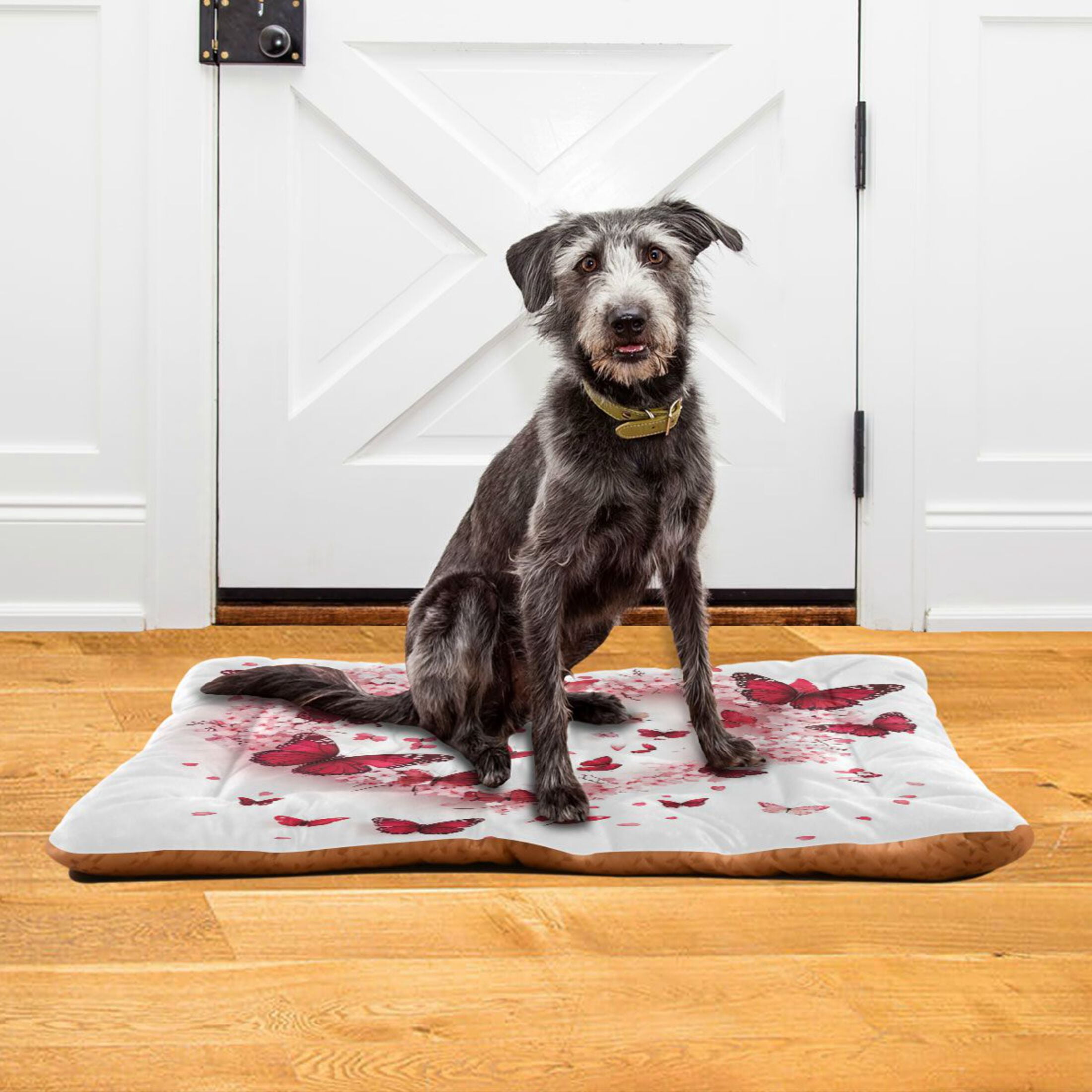 Qxltty Red Butterfly Pink Floral Ped Pad Wear-resistant and Hard to Bite Through Sleeping Pad for Small Medium Large Dogs Winter Pet Bed 36×24in