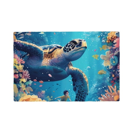 

Table Placemats Set of 4 - Colorful Underwater Plant Turtle 12x18 In Faux Linen Double Heat Resistant Place Mats Cloth Indoor/Outdoor Placemats Washable Table Mats for Dining Kitchen Party
