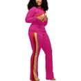 thumbnail image 3 of Frontwalk Ladies Sweatsuits Pocket Jogger Sets Elastic Waist Tracksuit Set Women Loose Fit Two Piece Outfit Solid Color Sweatshirt And Sweatpant Rose Red M, 3 of 4